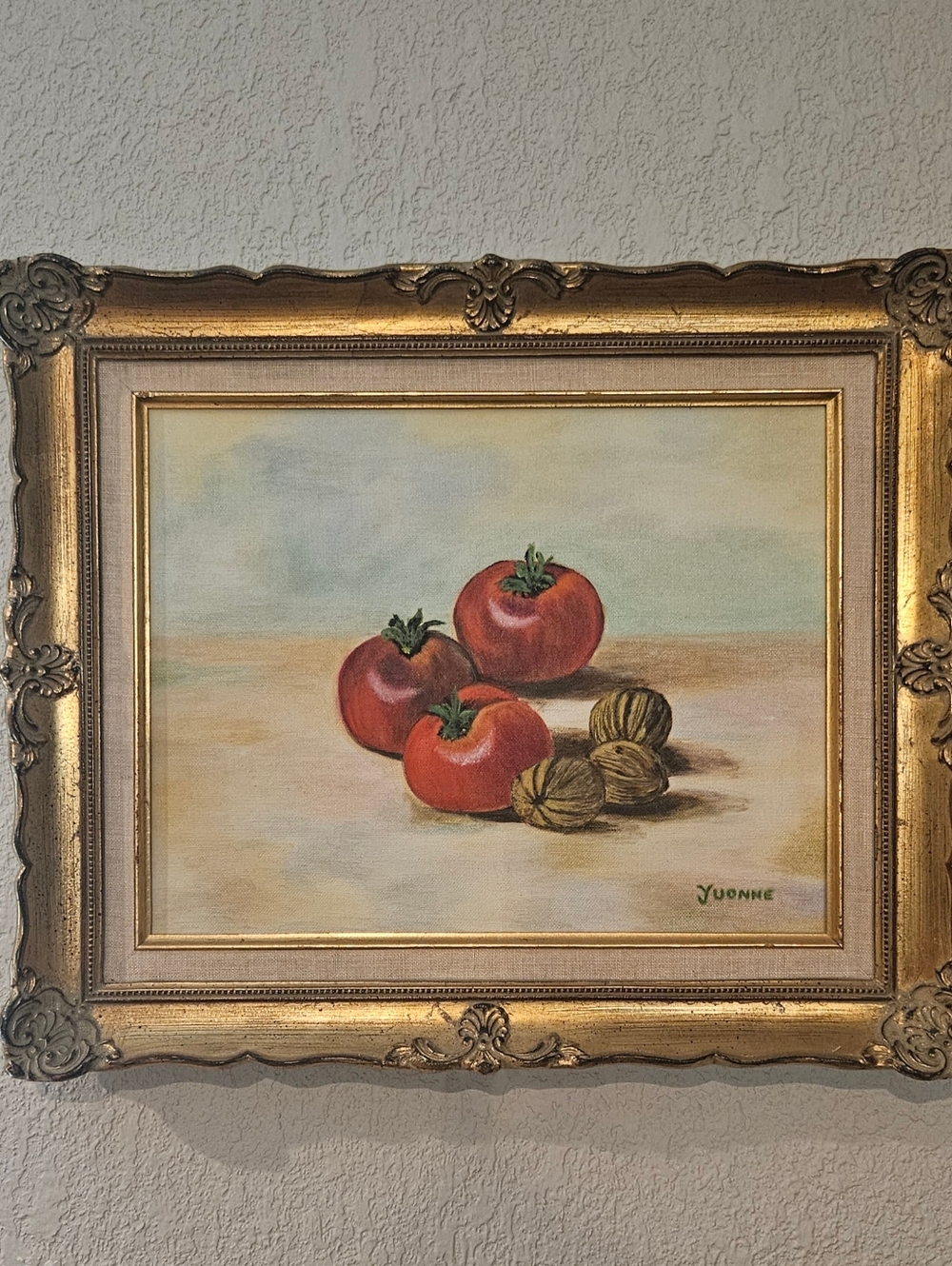 Painted Pastel Tomato Still Life With Gold Frame